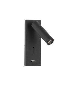 Fuse veggljós m/USB LED 3W 3K svart