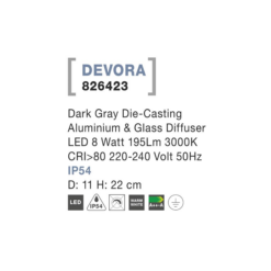 DEVORA útistaur dökkgrátt LED 8W 3K H22cm IP54 - Image 3