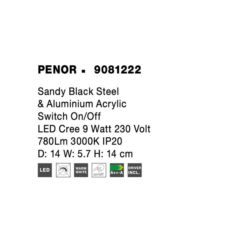 PENOR Led veggljós 9W 3K svart m/rofa - Image 5