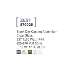 ZEST úti veggljós E27 1x60w IP54 svart - Image 5