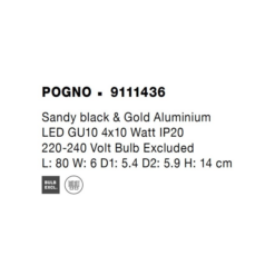 POGNO kastari L:800 GU10 4x10W svart/gyllt - Image 3