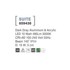 SUITE úti veggljós dökkgrátt LED 10W 3K 15cm IP54 - Image 3