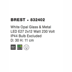 BREST loftljós opal gler Q300 2X12W E27 - Image 4