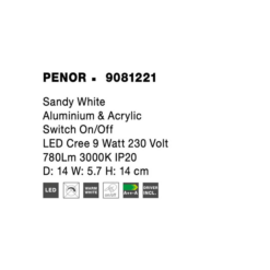 PENOR Led veggljós 9W 3K hvítt m/rofa - Image 4