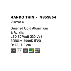 RANDO THIN Q600 LED 50W 3K 3250lm gyllt IP20 - Image 5