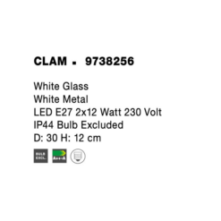 CLAM loftljós hvítt gler Q300 E27 2x12W - Image 5
