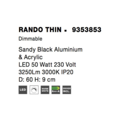 RANDO THIN Q600 LED 50W 3K 3250lm svart IP20 - Image 5
