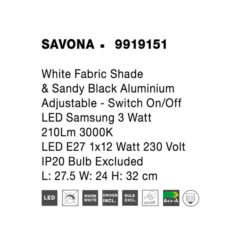 SAVONA veggljós LED 3W 210lm/LED 12W IP20 án peru hvítt/svart - Image 5