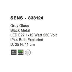 SENS loftljós grátt gler Q250 1X12W E27 IP44 - Image 5