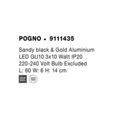 POGNO kastari L:600 GU10 3x10W svart/gyllt - Image 3
