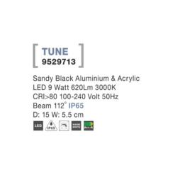 TUNE Led veggljós úti Q150 9W 625lm 3K svart IP65 - Image 4