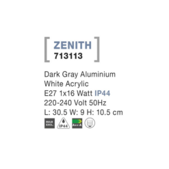 ZENITH Vegglj. E27 IP44 grátt/hvítt - Image 3