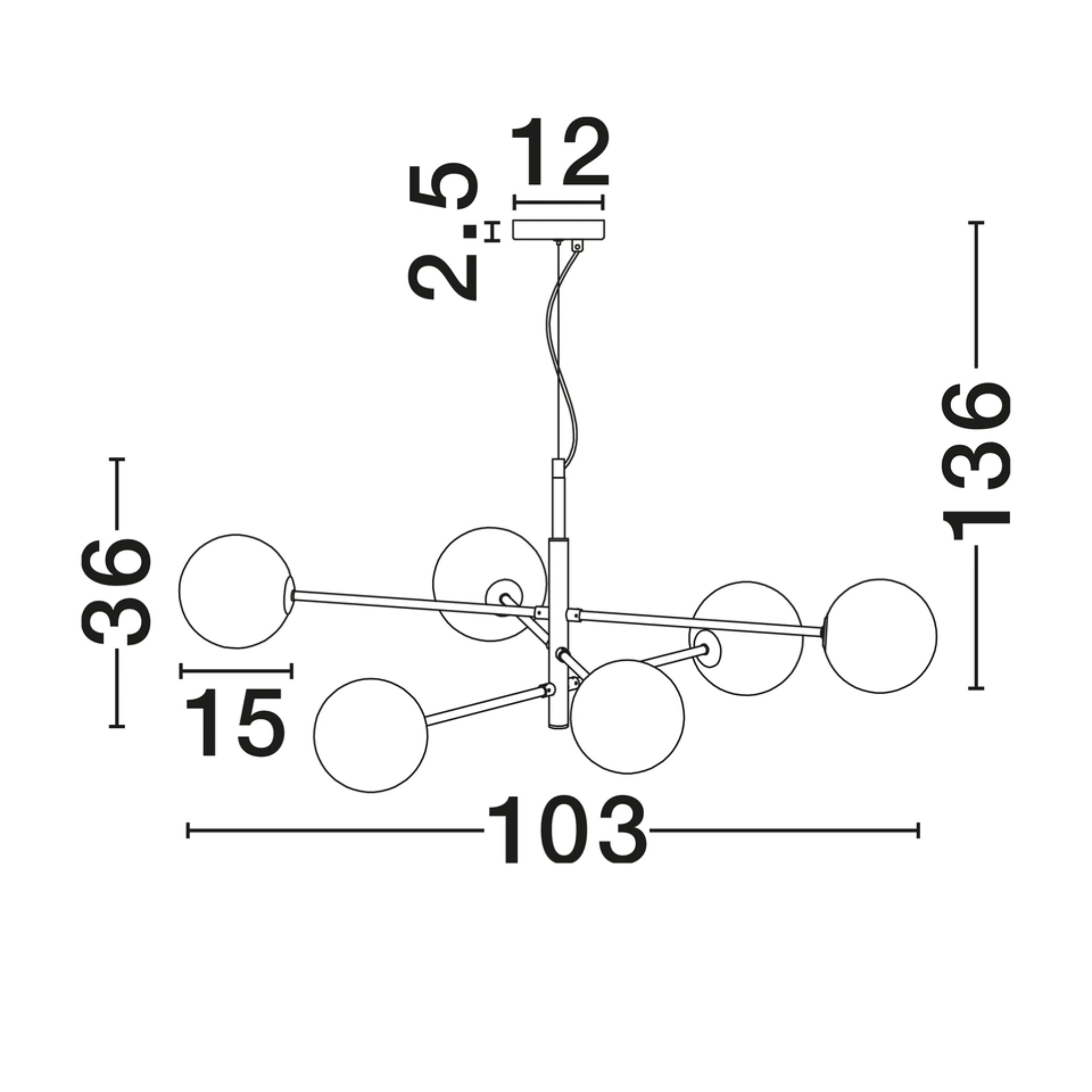 VITRA hangandi G9 6x5W gyllt/svart/opal - Image 3