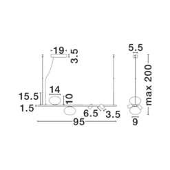 NOBLE hangandi loftlj. LED G9 2x5W án per & LED 10W 700lm 3K IP20 svart - Image 3