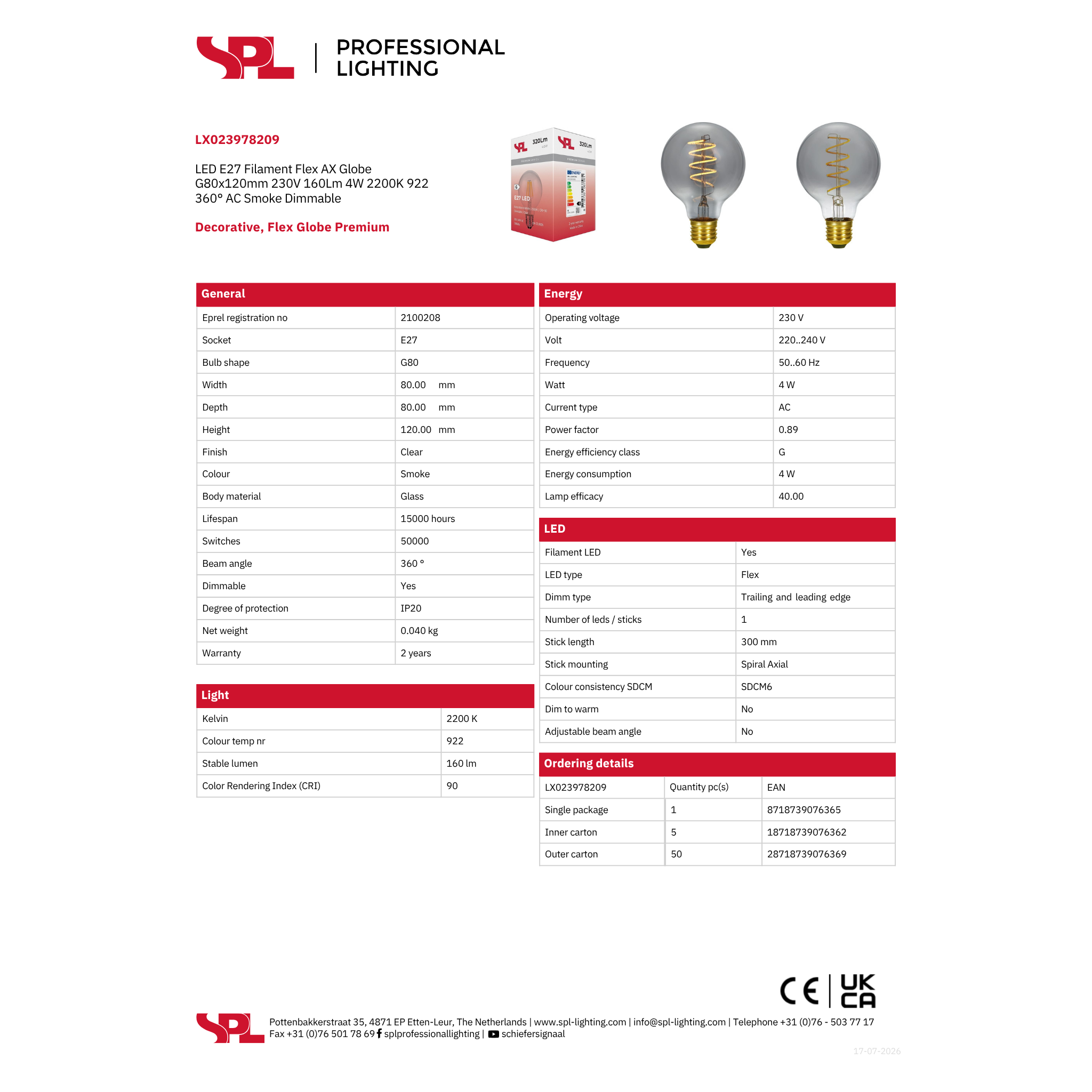 LED E27 Filament Flex AX Globe G80x120mm 230V 160Lm 4W 2200K 922 360° - Image 2