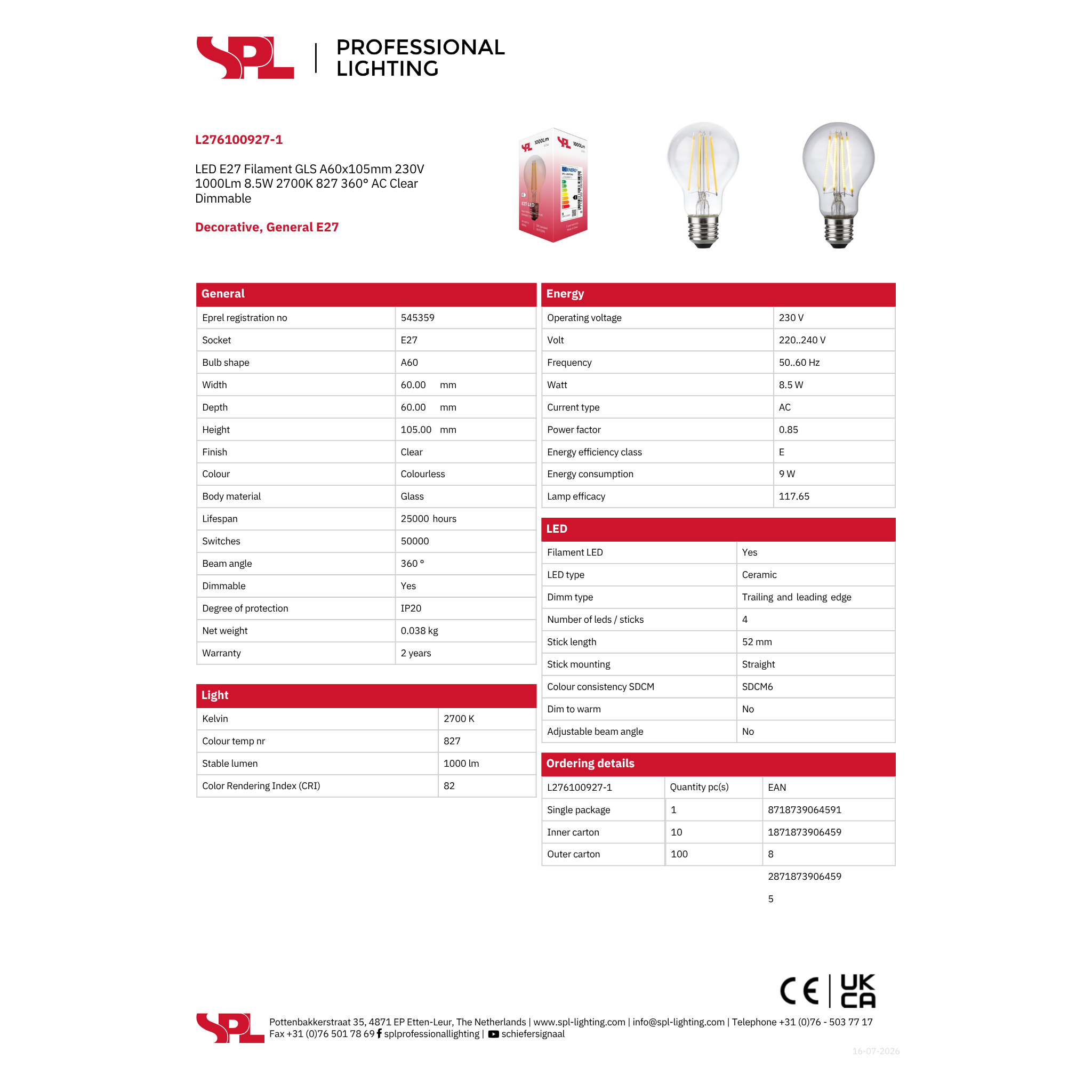 LED A60 8,5W 1000lm 27K E27 glær dimmanleg - Image 2