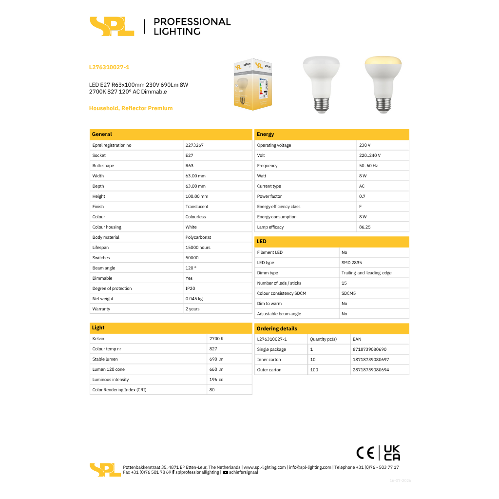 LED R63 8W 27K 690Lm E27 dimmanleg - Image 2
