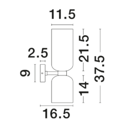 PALMER veggljós LED 2x5W svart með reyklitað gler - Image 4