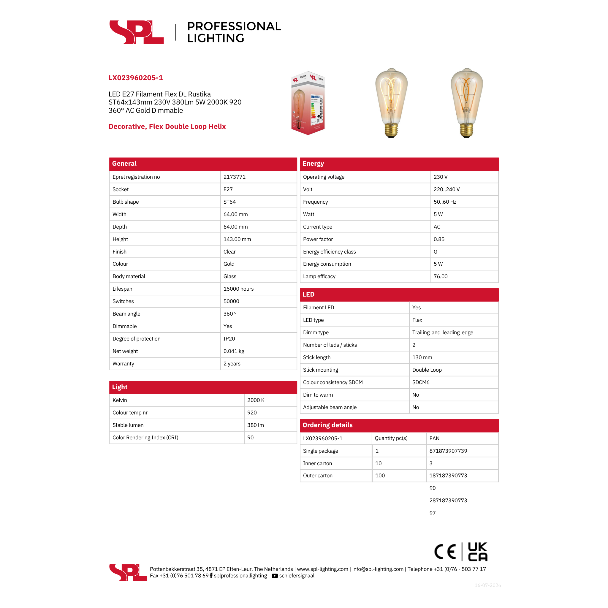 LED ST64 5W 300lm 2K Gold E27 dimmanleg - Image 2