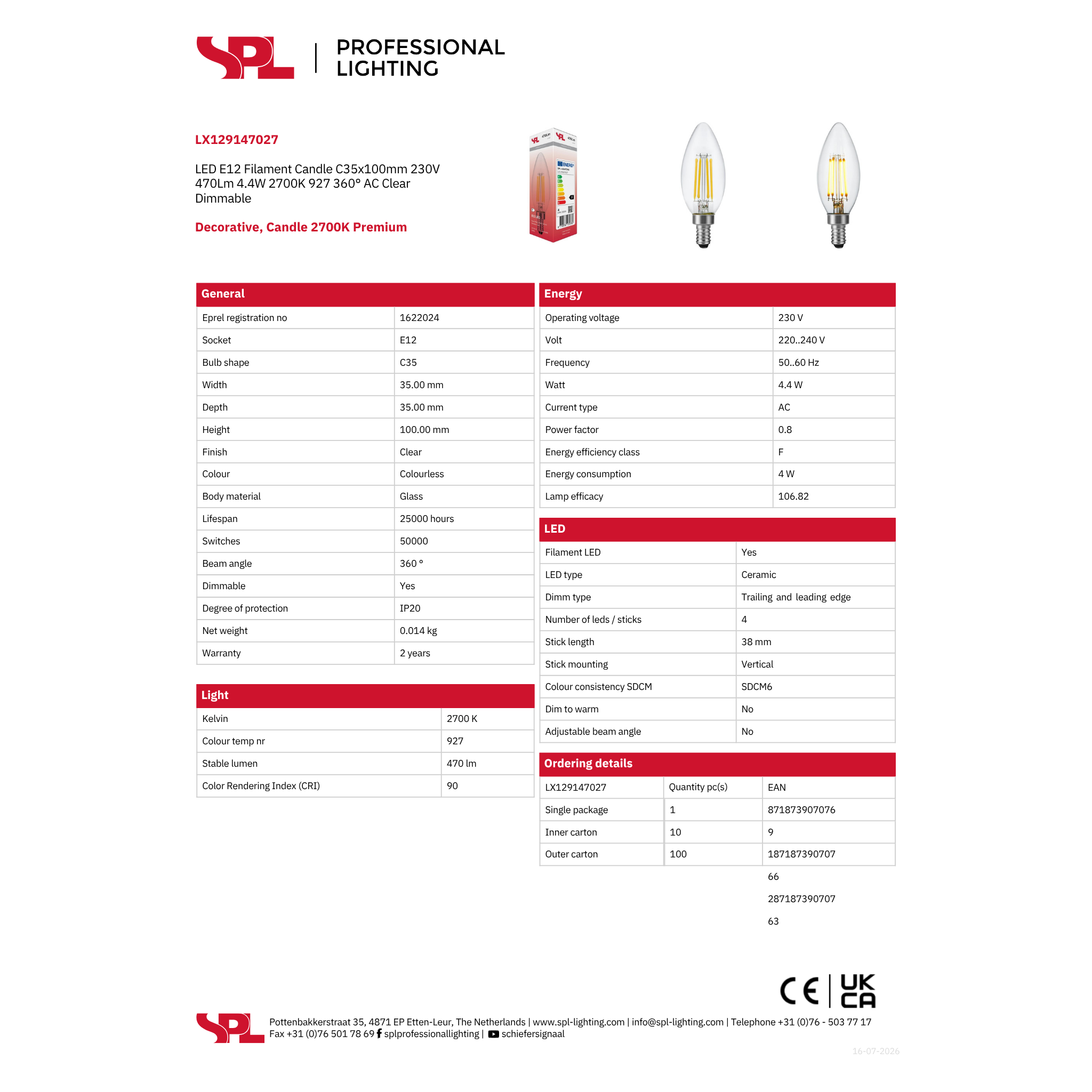 Led kerti E12 5W 470lm 27K glær dimmanleg - Image 2