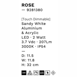 xROSE borðlampi hlaðanlegur 2W 3K IP54 hvítt - Image 7