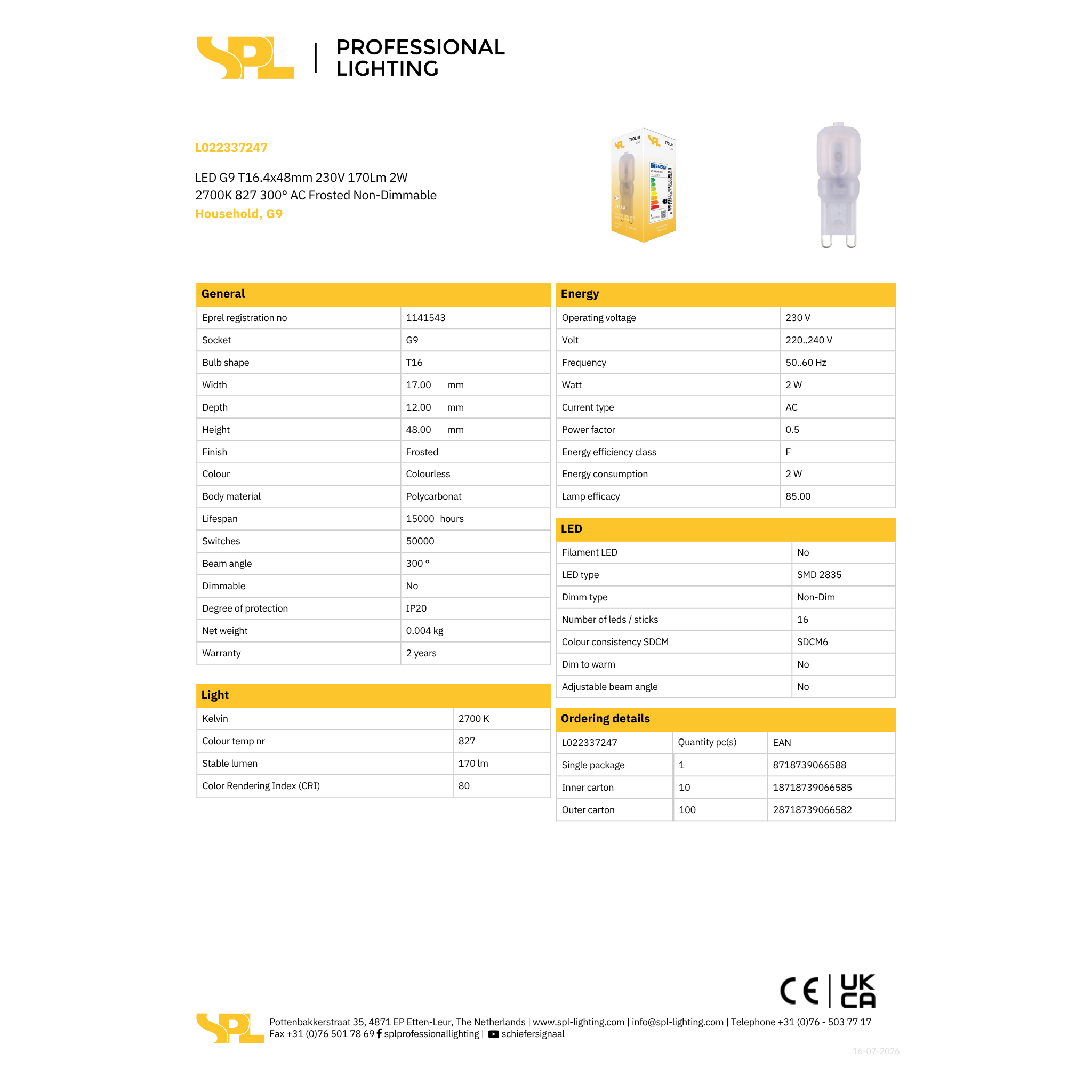 Led G9 2W 170Lm 27K mött - Image 2