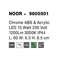 xNOOR veggljós króm 600mm LED 15W 3K IP44 - Image 5