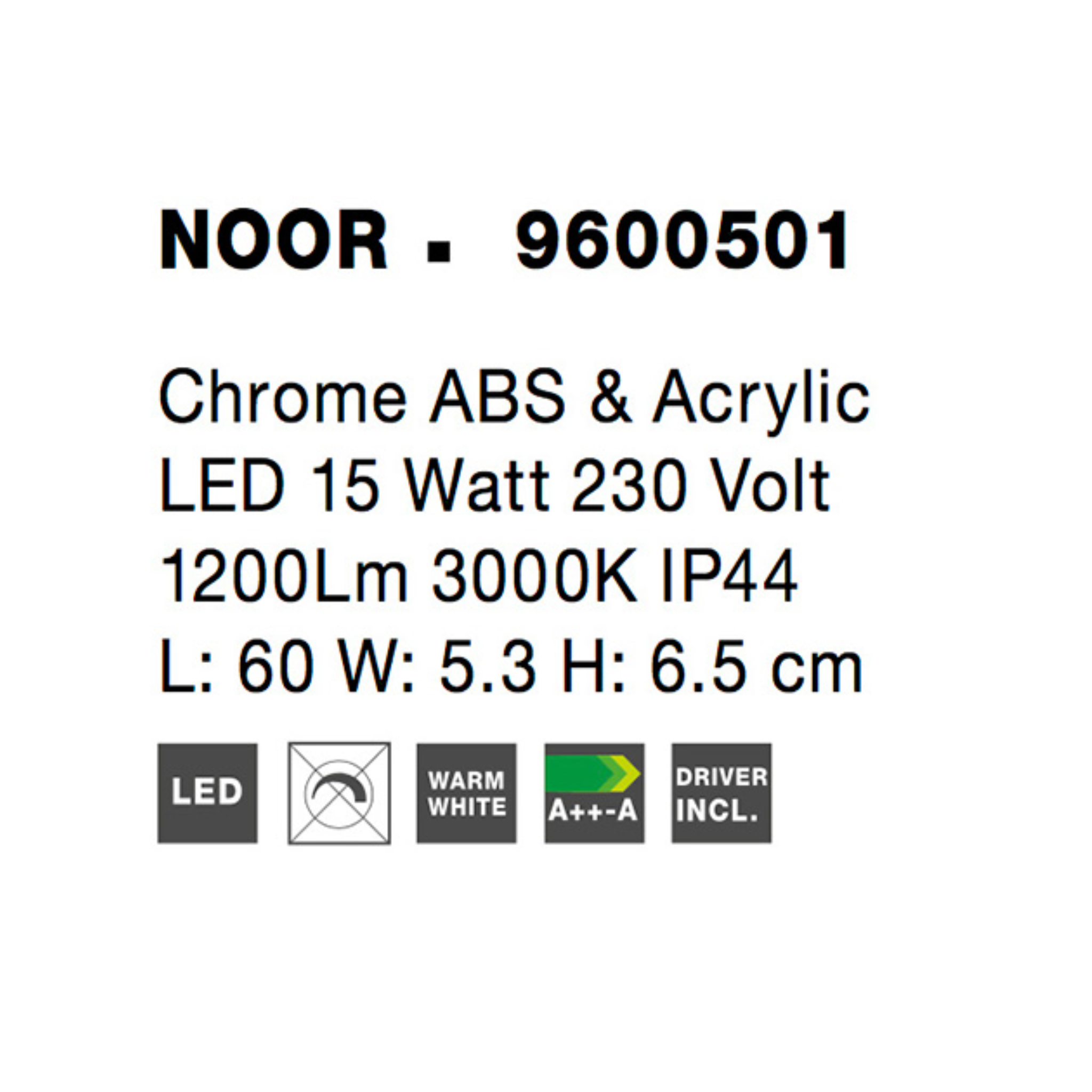 NOOR veggljós króm 600mm LED 15W 3K IP44 - Image 5