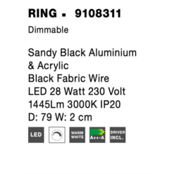 RING  veggljós Q450 Led 18W 3K svart dimm. - Image 4