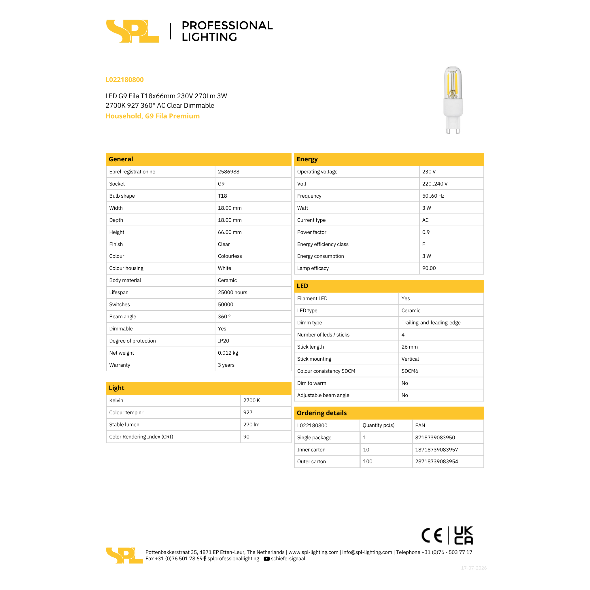 Led G9 3W 270lm 27K glær dimmanleg - Image 2