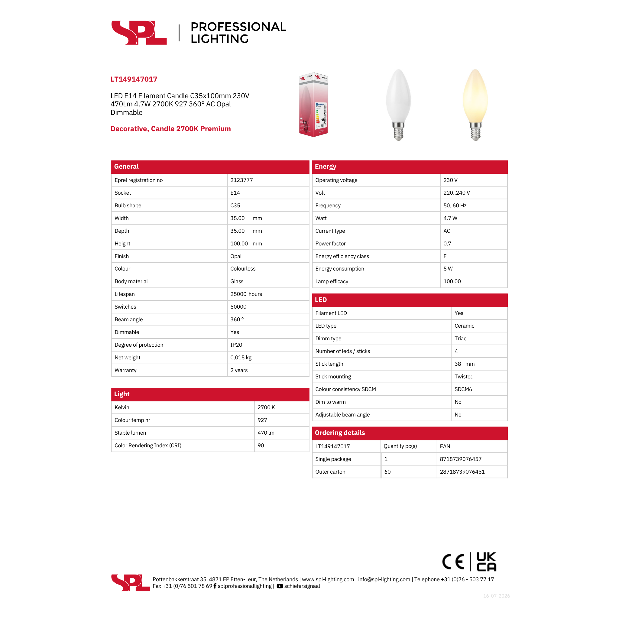 LED kerti 4,7W 470lm 27K E14 mött dimmanleg - Image 2