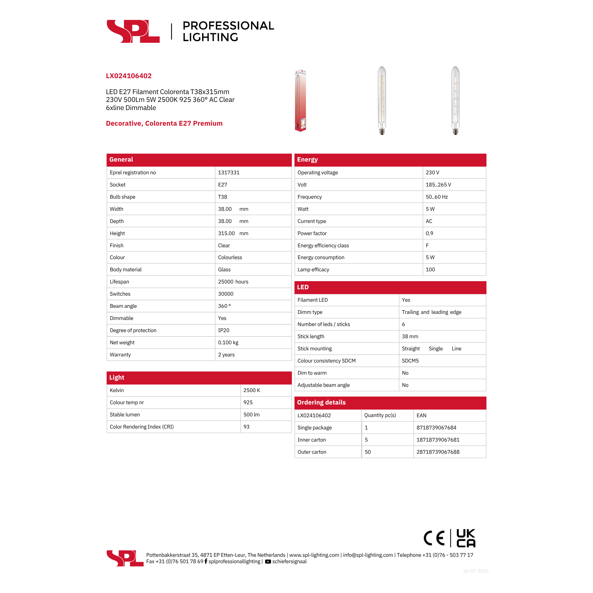 LED Tube T38x315 5,5W 230V 925 E27 dim - Image 2