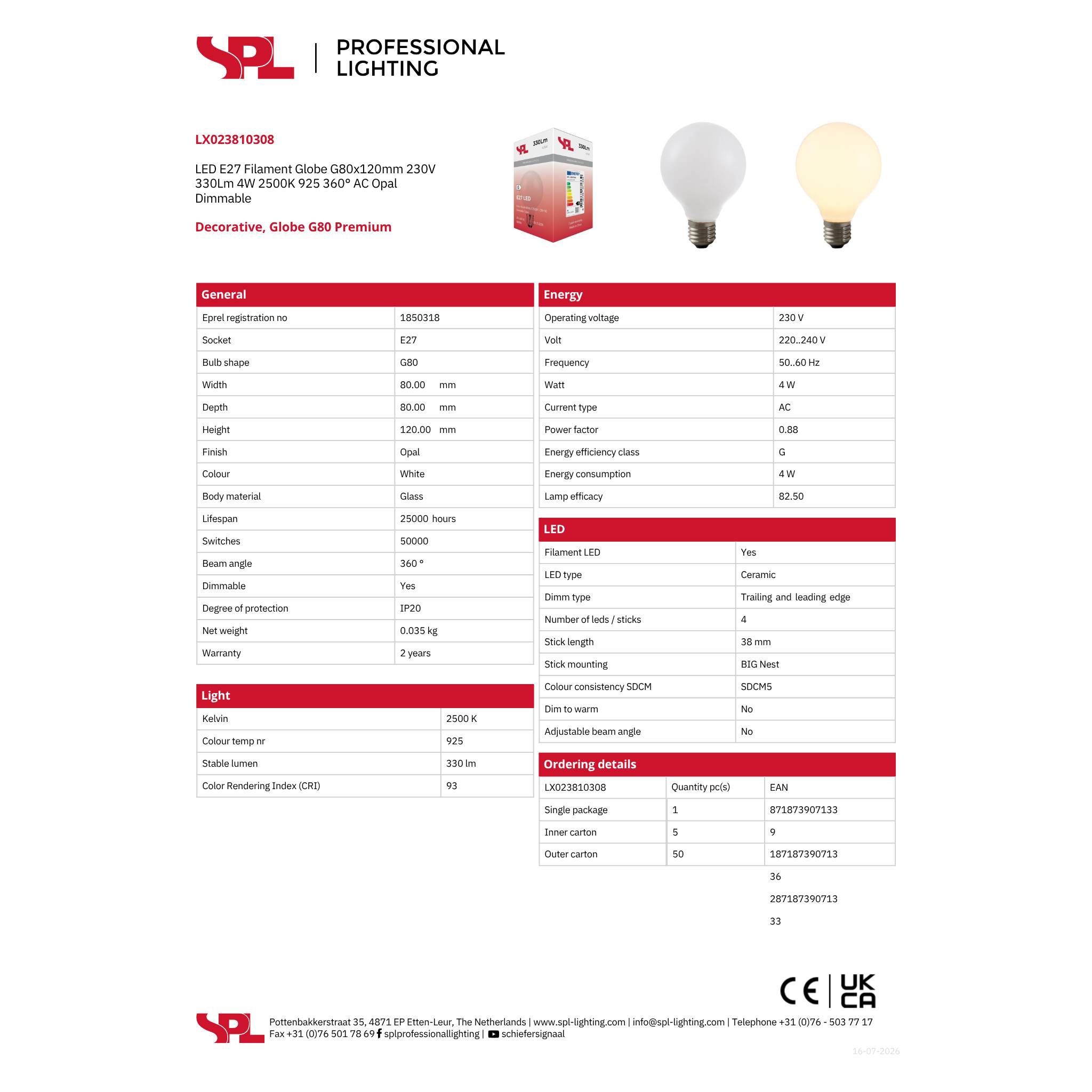 LED G80 opal 4W 925 E27 dim - Image 2
